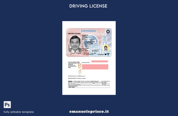 verified style modello presente patente di guida USA Tennessee stile verificato template